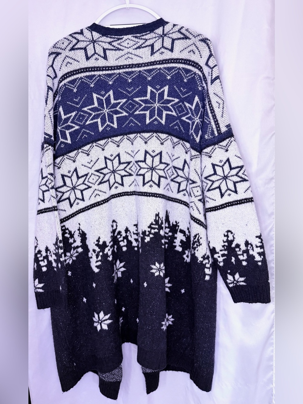 Maurices Blue  and White Nordic Open-Front Cardigan - Picture 2 of 2